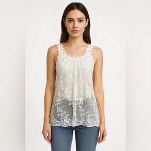 G Collection Womens Beige Lace Crochet Tunic  Coverup Boho Sheer Y2k Blouse L